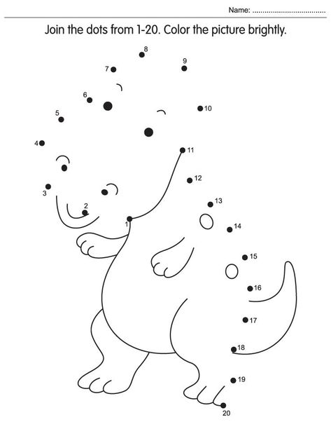 Join the dots from 1-20 Dinosaur Worksheets, Dot To Dot Printables, Free Printable Math Worksheets, Dots Game, Dots Free, Dot Worksheets, Abc Printables, Numbers Kindergarten, Printable Preschool Worksheets