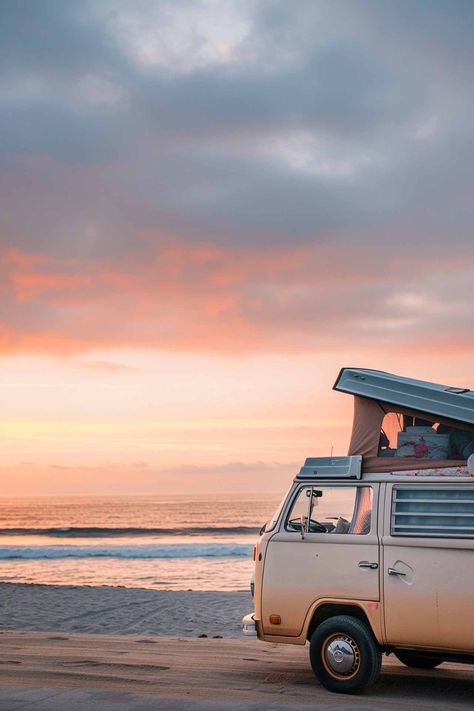 When the color of sunrise matches the color of your van. #SunriseColors #VanLife #MorningVibes #NatureBeauty #ColorHarmony#vwbus #vwcamper #vwcombi Kombi Van, Sunrise Colors, Vw Bus Camper, Bus Camper, Future Lifestyle, Color Harmony, Vw Camper, Travel Board, Vw Bus