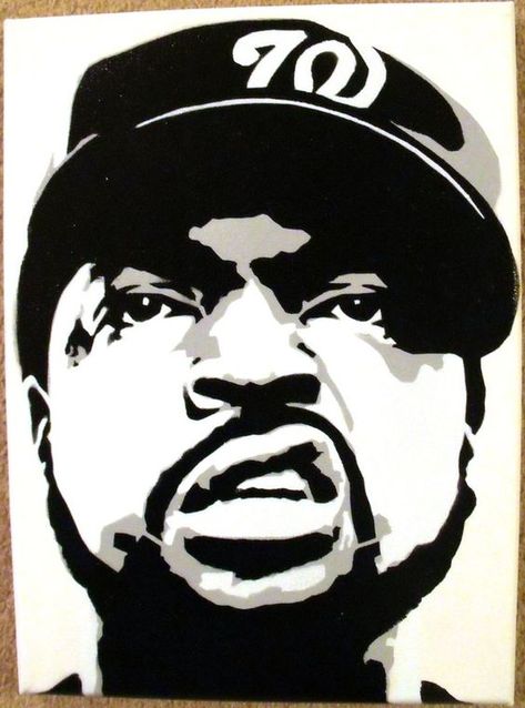 Rad black and white Ice Cube art! #NWA Celebrity Stencil, Stencil Artwork, Stencil Graffiti, Art Cube, Art Stencils, Graffiti Doodles, Rapper Art, Silhouette Stencil, Hip Hop Art