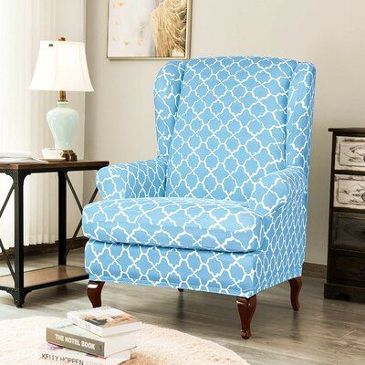 Charlton Home Cloud Print Spandex Box Cushion Wingback Slipcover Color: Wingback Chair Slipcovers, Wingback Chair Covers, Custom Slipcovers, Wingback Chairs, Chair Slipcover, Chair Slipcovers, Armchair Slipcover, Arm Chair Covers, Recliner Sofa