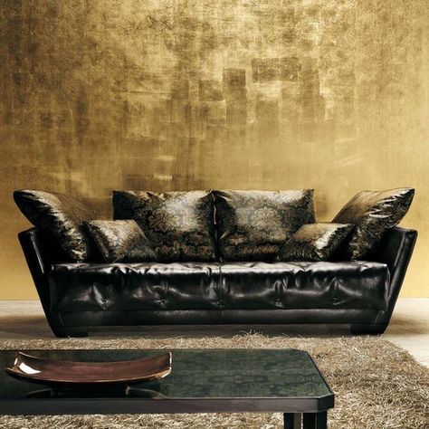 gold leaf wall Build A Room, Gold Painted Walls, Golden Rectangle, Gold Leaf Wall, Gold Inspiration, Classical Furniture, Golden Wall, Gold Bedroom, Home Theater Rooms