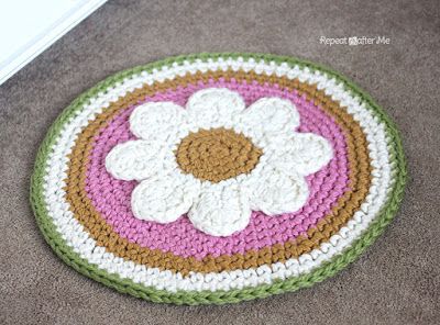 You searched for daisy rug - Repeat Crafter Me Crochet Flower Rug Pattern, Crochet Flower Rug, Daisy Rug, Daisy Pillows, Repeat Crafter Me, Michaels Craft, Crocheting Ideas, Crochet Rug Patterns, Flower Rug