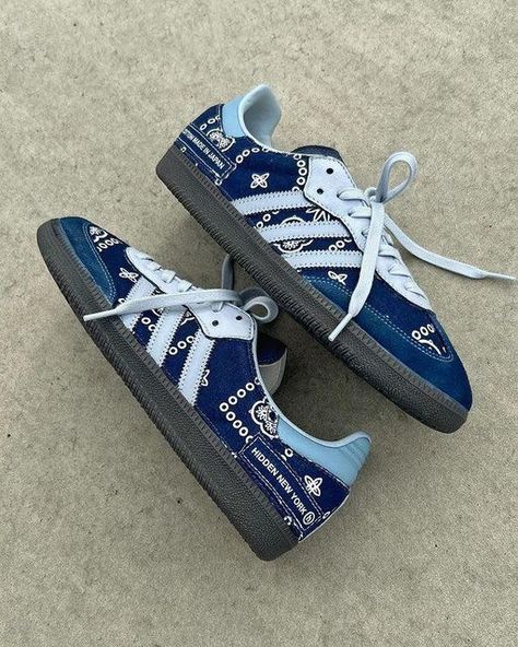 nclgallery on Instagram: "These are crazy 🌊 Credit: @jw.customs #nclgallery" Shoes Aesthetic Pictures, Blue Sambas, Hidden Ny, Custom Adidas, Men's Adidas (men), Fashion Archive, Pretty Aesthetic, Aesthetic Picture, Sneakers Adidas