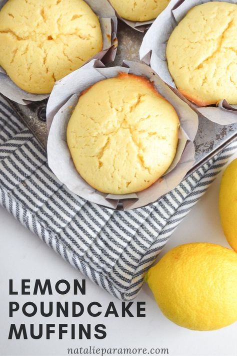 Lemon Pound Cake Muffins | AKA your new easy best baked could be dessert or could be breakfast recipe! If you're a Starbucks Lemon Pound Cake fan, you'll love this recipe. These Lemon Pound Cake Muffins are dense, moist and don't dry out easily. I used Greek yogurt to lessen the butter and balance the sweet and tart of the lemon! #lemondessert #lemonpoundcake #dessertrecipe Pound Cake Muffins, Lemon Muffin Recipes, Starbucks Lemon, Cake Muffins, Muffin Tin Recipes, Lemon Muffins, Homemade Muffins, Lemon Pound Cake, Pound Cake Recipes