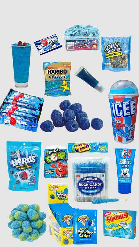 Blue raspberry 💙🩵 Blue Raspberry Flavored Things, Blue Raspberry Aesthetic, Blue Food Board, Purple Candies, Blue Raspberry Candy, Blue Foods, Blue Sweets, Blue Snacks, Sleepover Snacks