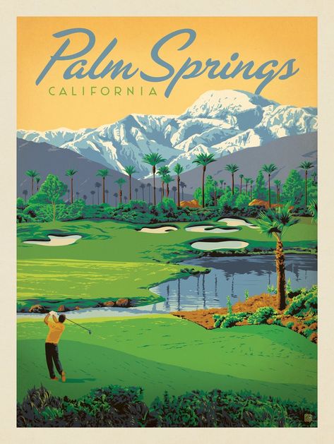 Palm Springs Vintage, California Postcard, Anderson Design Group, Modern Postcard, Nostalgic Art, Playing Golf, Palm Springs California, American Travel, Poster Vintage