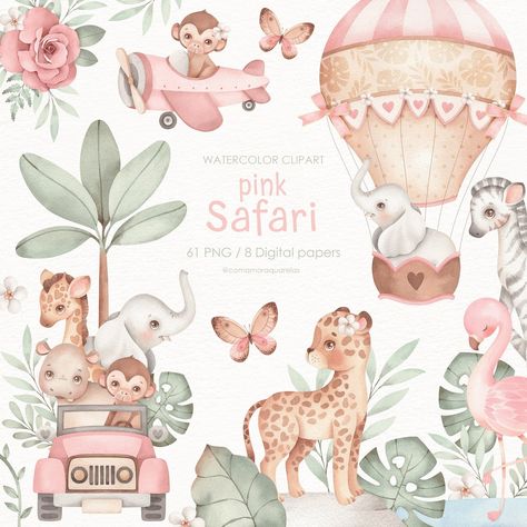 Pink Safari, Baby Animal Drawings, Animals Watercolor, Safari Cakes, Wild Baby, Baby Themes, Valentine Photography, Safari Birthday, Safari Party