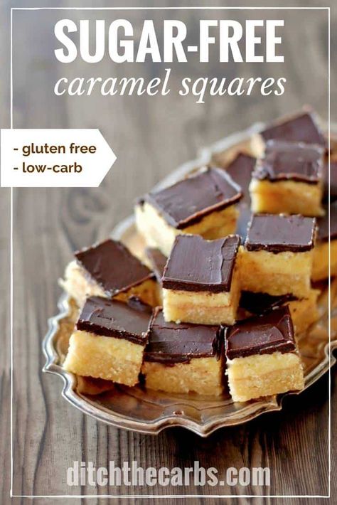 sugar-free caramel squares Keto Squares, Sugar Free Caramel, Caramel Squares, Keto Caramel, Keto Bars, Desserts Keto, Keto Sweets, Keto Friendly Desserts, Low Carb Treats