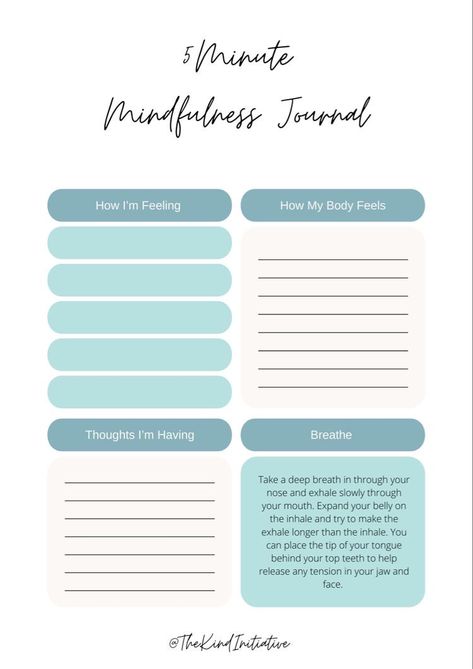 5 Minute Journal Ideas, Digital Mindfulness Journal, Mental Wellness Journal, Five Minute Journal Template, Mindfulness Journal Prompts For Adults, Diy Wellness Journal, Meditation Journal Template, Mindfulness Worksheets For Adults, Self Therapy Journal Template