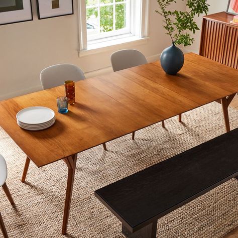 Mid-Century Expandable Dining Table (39"–92") | West Elm Dining Table Leaf, Kitchen Table Mid Century Modern, Dining Table Expandable, Cane Dining Set, Mid Century Modern Dining Room Chairs, Scandinavian Dinner Table, Mid Century Modern Dinner Table, Mid Century Modern Kitchen Table, Expandable Dining Tables