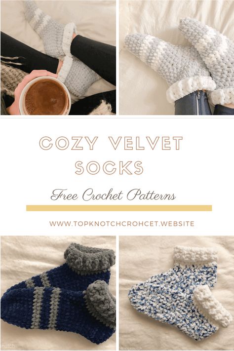 Fuzzy Sock Crochet Pattern Free, Velvet Yarn Crochet Slippers, Crochet Socks Chunky Yarn, Fuzzy Socks Crochet Pattern, Chunky Sock Crochet Pattern Free, Crochet Cozy Socks, Velvet Crochet Slippers, Crochet Fluffy Socks, Free Crochet Pattern Velvet Yarn