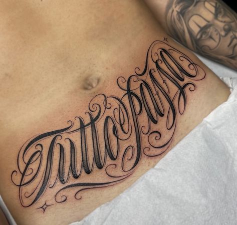 Lower Abs Tattoo Men, Belly Tattoo Men, Chest Tattoos Men, Typographic Tattoo, Loyalty Tattoo, Belly Tattoo, Arabic Tattoo Quotes, Arabic Tattoo, Stomach Tattoos