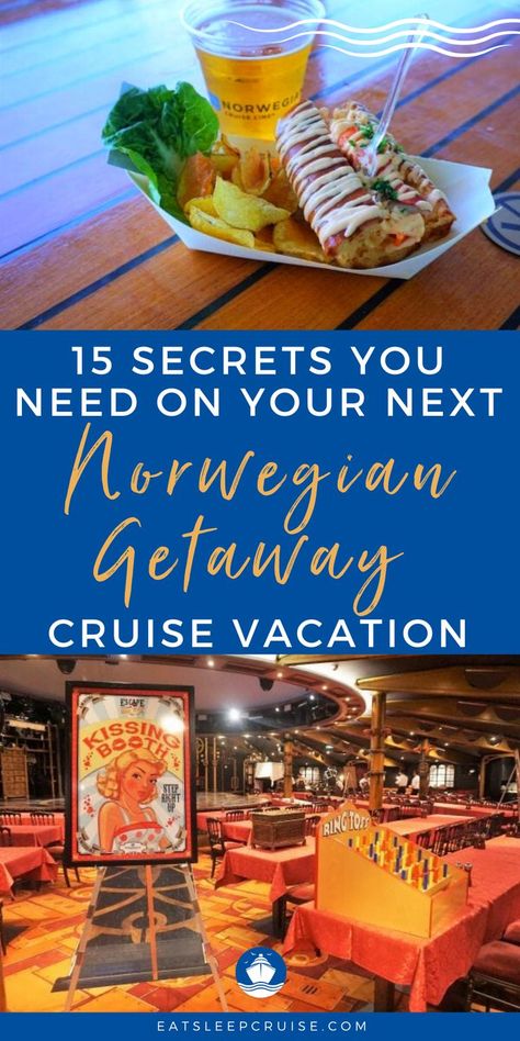 Do you have a cruise vacation planned on the Norwegian Getaway in the near future? Whether you are new to cruising or are an experienced cruiser and this is your first time to cruise on the Norwegian Getaway, you'll want to read this post for great travel tips and secrets. From how to get a spot on a private deck to Ice Bar discounts, and so much more. Check out our blog post for all the info on the cruise ship itself, rooms, the cabin, menus just to name a few. Norwegian Caribbean Cruise, Ncl Getaway Ship, Norweigen Cruise Tips, Cruise Hacks Norwegian, Ncl Cruise Tips Norwegian Breakaway, Norwegian Sun Cruise Ship, Great Stirrup Cay Norwegian Cruise, Norwegian Breakaway Cruise Tips, Norwegian Joy Cruise Tips