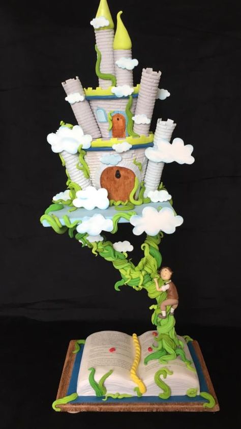 Childrens Classic books Sweet Collaboration "Jake and the Magic Beans" by Tortascarolinaf Gravity Cakes, Super Torte, Cake Structure, Tall Cake, Magic Beans, Gravity Defying Cake, Gravity Cake, Book Cakes, Castle Cake