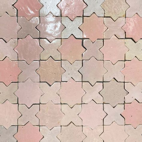 Terrazzo And Wood, Interior Design Crafts, Breeze Block Wall, Kitchen Walls, Pink Tiles, Moroccan Pattern, Zellige Tile, Star Cross, Natural Clay