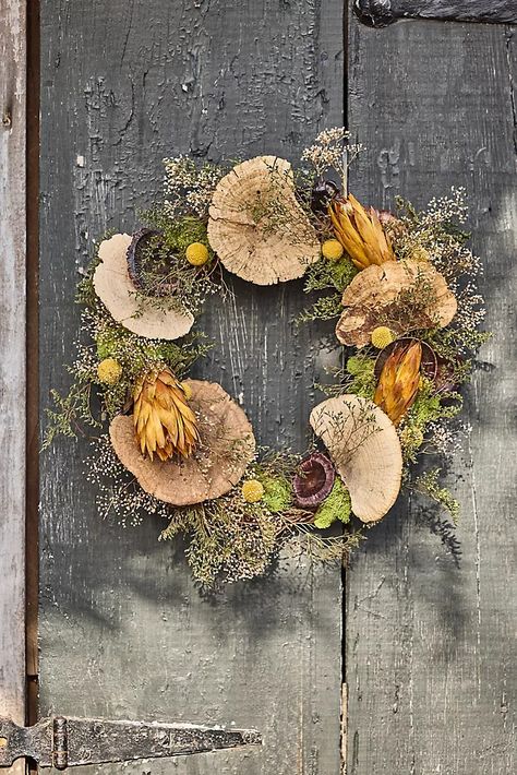 fall Natal, Protea Wreath, Dried Protea, Easter Plants, Dried Greenery, Mushroom Wreath, Mushroom Crafts, Reindeer Moss, Shop Inspiration