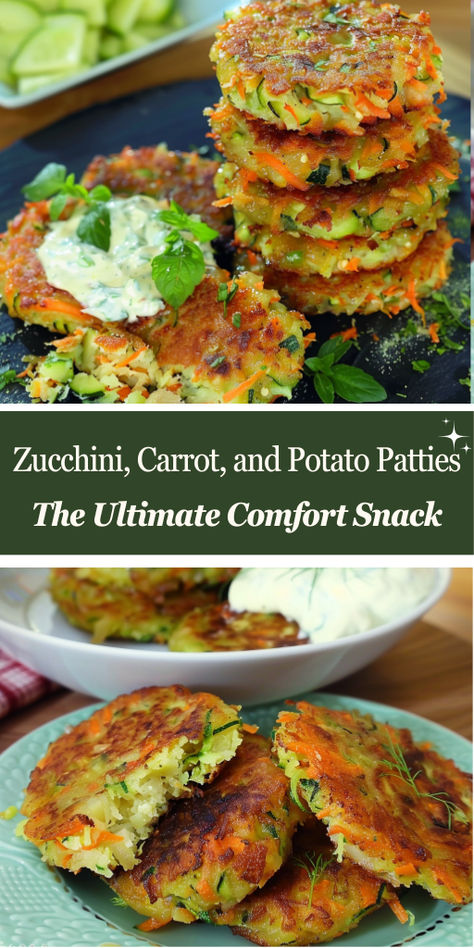 Craving something crunchy? Try our irresistible zucchini, carrot, and potato patties – perfect for snacking, lunch, or dinner! 🌈🍔 #CrispyCravings #VeggieLove #DeliciousBites #QuickAndEasy #HealthyOptions Carrot Patties, Carrot Zucchini Recipes, Vegetarian Recipes Potato, Zucchini And Potatoes, Meals With Carrots, Carrot Dinner Recipes, Zucchini Potato Recipes, Zucchini Carrot Recipes, Carrot And Potato Recipes