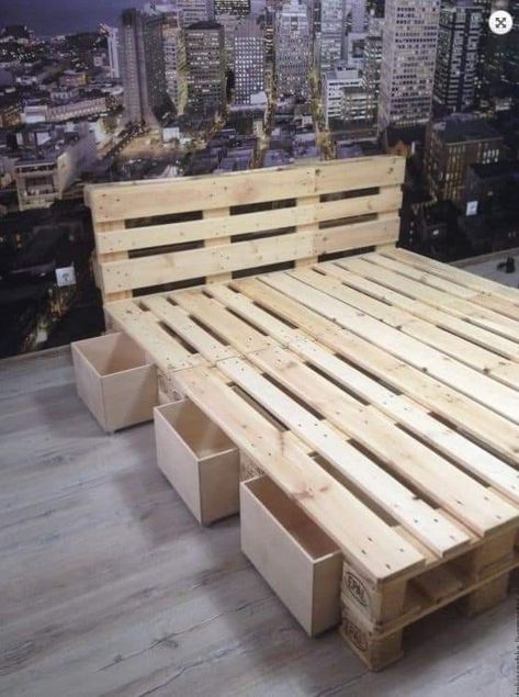 Palette Bed, Pallet Bed Frame Diy, Pallet Projects Bedroom, Wood Pallet Beds, Wooden Pallet Beds, Pallet Bed Frames, Pallet Bed Frame, Diy Pallet Bed, Pallet Furniture Designs