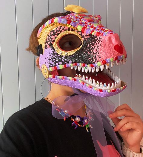 Clown Dino Mask, Dino Mask Ideas, Dino Masks, Cool Mask, Dino Mask, Dinosaur Mask, Dinosaur Head, Animal Tails, Mask Ideas