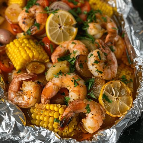 Bring the vibrant flavors of a classic seafood boil to your backyard with "Summer Feast: Shrimp Boil Foil Packs." This easy, mess-free version of a traditional shrimp boil packs corn, potatoes, sausage, and shrimp into Slow Cooker Seafood Boil, Shrimp Boil Foil Packs, Summer Feast, Seafood Boils, Shrimp Boil Foil, Foil Pack Dinners, Grilled Squid, Classic Southern Recipes, Foil Packs