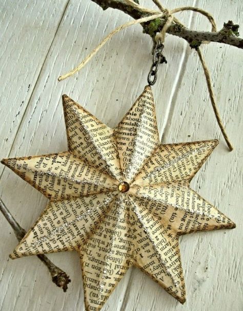 #christmasstar #merrychristmasstarbucks #christmasstartshere Christmas Star Crafts, Stary Papier, Sheet Music Crafts, Old Book Crafts, Christmas Star Decorations, Paper Christmas Ornaments, Book Page Crafts, Stars Craft, Paper Ornaments