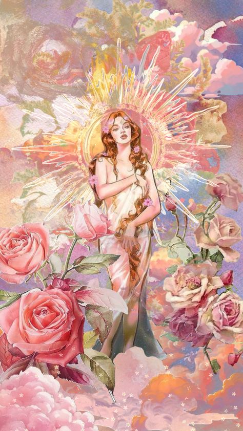 #aphrodite #thelover #lovergirl #goddessoflove #goddessofloveandbeauty #loveaesthetic #softgirlaesthetic #softgirl #divinefeminine Collage, Flowers, Floral, Beauty Of The World, Floral Collage, Latest Series, Aphrodite, Digital Artist, Angel