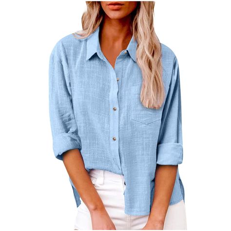 PRICES MAY VARY. Button closure Shirt Collar Pattern, Blouse Size Chart, Long Sleeve Wrap Dress, Women's Button Down Shirt, Cotton Long Sleeve Shirt, Solid Color Shirt, Plain Shirts, Comfortable Tops, Tops Fall