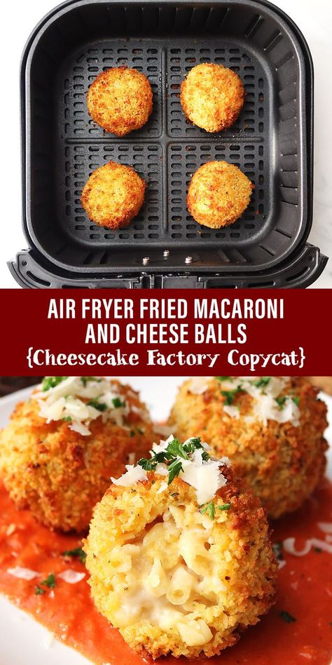 Air Fryer Fried Macaroni and Cheese Balls Macaroni Cheese Balls Recipe, Mac Cheese Balls, Mac And Cheese Ball Recipe, Air Fryer Christmas, Macaroni And Cheese Balls, Air Fry Appetizers, Macaroni And Cheese Appetizer, Chefman Air Fryer Recipes, Homemade Mac And Cheese Balls