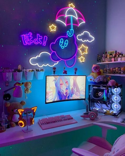 #gamergirlsetup #gamer #kawaii #animecore #cute #animeaesthetic #animecosplayer Reka Bentuk Bilik Tidur, Nice Room, Gamer Room Decor, Otaku Room, Video Game Room Design, Hiasan Bilik, Bilik Tidur, Grunge Room, Anime Room