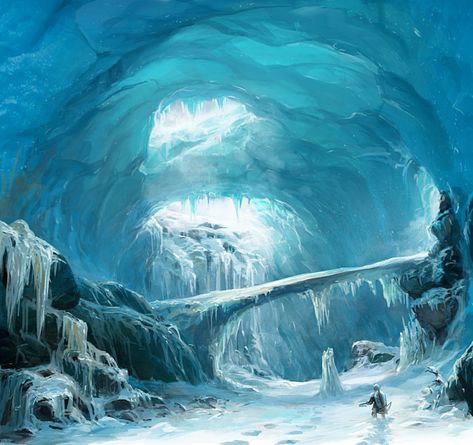 Ice cave Underground Ice City, Ice City Concept Art, Frozen Wasteland Concept Art, Ice Age Concept Art, Ice Wasteland, Icy Wasteland, Winter Concept Art, Cavern City, Ice Reference