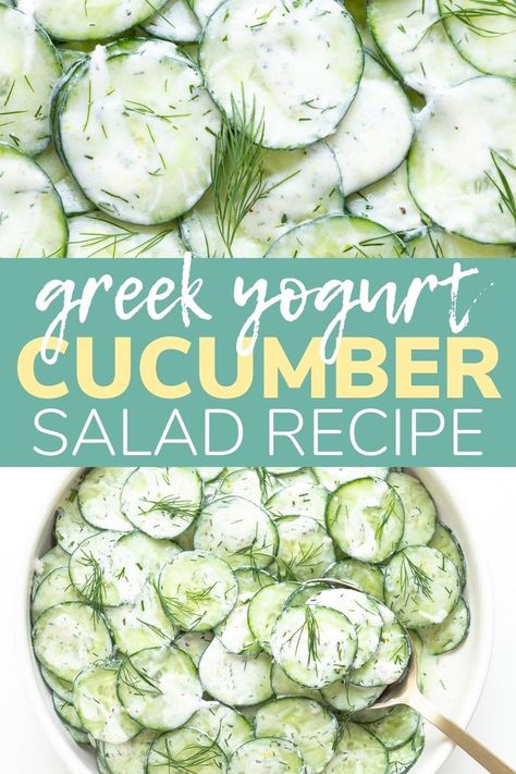 Greek Yogurt Cucumber Salad, Cucumber Yogurt Salad, Yogurt Salad, Cucumber Dill Salad, Cucumber Yogurt, Cucumber Salad Recipe, Creamy Cucumber Salad, Creamy Cucumbers, Greek Yogurt Recipes