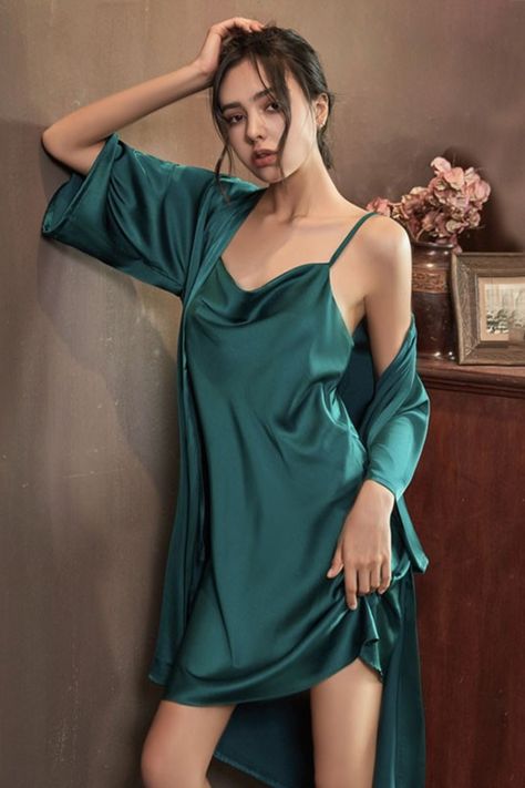 Nightgown Lingerie, Summer Sleepwear, Nightgown Sets, Bath Robes For Women, Women Sleepwear, Silk Nightgown, Women Bride, Satin Sleepwear, Silk Sleepwear