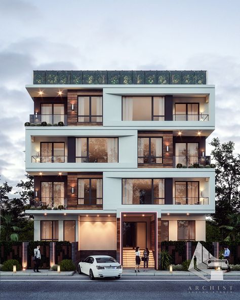 Apartment Exterior Design, Small Apartment Building Design, Residence Architecture, Residential Architecture Apartment, Small Apartment Building, Apartments Exterior, Apartment Exterior, Facade Architecture Design, Residential Building Design