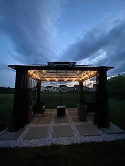 Solar Powered Waterproof LED Outdoor String Lights with Dimmable Remote Control for Backyard Garden Patio Pergola Gazebo Bistro Bedroom Christmas Wedding Party (56FT) - Amazon.com Gazebo Lights Ideas, Gazebo Lighting Ideas, Lazy Spa, Backyard Garden Patio, Gazebo Lighting, Pergola Gazebo, Christmas Wedding Party, Led String Lights Outdoor, Grill Gazebo