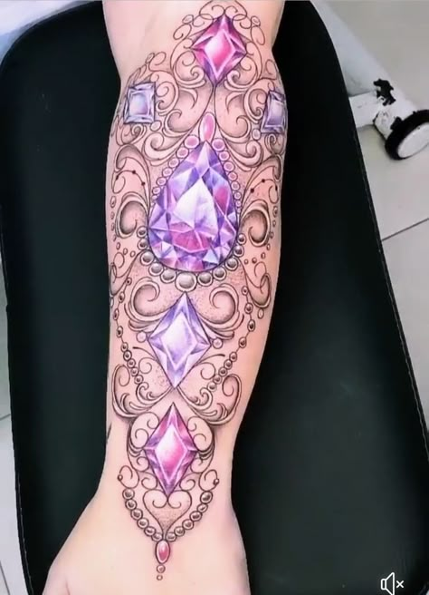 Jewel Tattoos, Jewerly Tattoo, Jewelry Tattoo Designs, Pretty Flower Tattoos, Stone Tattoo, Gem Tattoo, Jewel Tattoo, Blue Rose Tattoos, Animal Tattoo Ideas