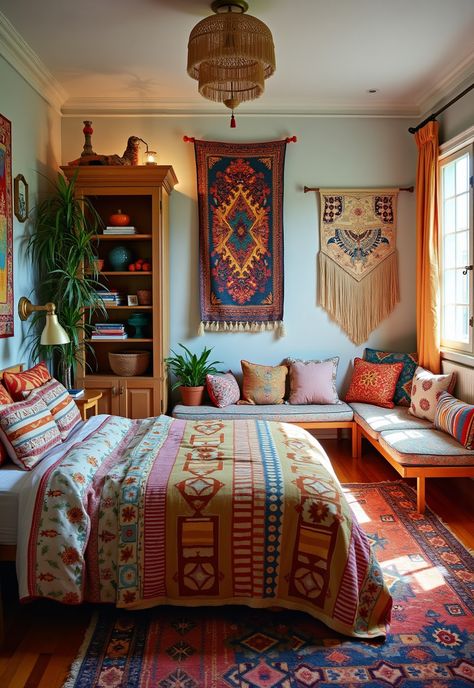 Boho Bedroom For Teens Bohemian Teen Bedroom, Bedroom For Teens, Boho Room Inspiration, Bedroom Ideas For Teens, Boho Teen Bedroom, Dream Bedrooms, Beautiful Room Ideas, Boho Bedroom Design, Mixing Patterns