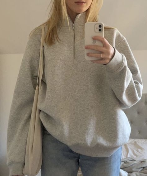 Outfit inspo trendy Half Zip Sweater Outfit Aesthetic, Quarter Zip Sweatshirt Outfit Aesthetic, Winter Hoddies Outfits, Gray Half Zip Pullover Outfit, Fall Quarter Zip Outfit, Half Zipper Sweatshirt Outfit, Half Zip Pullover Outfit Aesthetic, Grey Half Zip Sweater Outfit, Quarter Zip Sweater Outfit Women