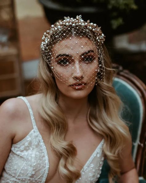 Haley Bieber, Birdcage Veil Wedding, Bridal Headpiece Vintage, Cage Veil, Bridal Birdcage Veils, Veil Crystal, Pearl Bridal Headpiece, Wedding Birdcage, Veil Headpiece