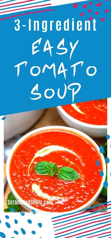 This amazing 3-ingredient tomato soup recipe is ideal for using up pantry staples! This is a perfect soup recipe that everyone loves and is easy to create! #EasyTomatoSoup #TomatoSpupRecipe #SoupRecipes #PantryMeal #EasyMeal Quick Tomato Soup, Recipe Using Tomatoes, Easy Tomato Soup Recipe, Noodle Dinner, Vegetarian Soups, Tomato Soup Easy, Tomato Soup Homemade, Tomato Soup Recipe, Canned Tomato Soup