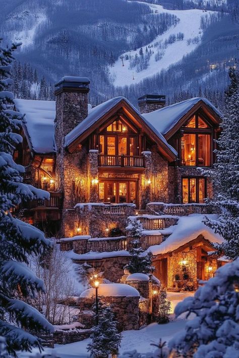 Cozy up in a luxurious chalet in Aspen. Enjoy skiing, snowboarding, and romantic nights by the fire in this winter wonderland. ❄🔥⛷ #AspenRomance #WinterGetaway #CouplesRetreat Ski Lodge Interior, Ski Houses, Romantic Snow, Log Cabin Exterior, Mountain Dream Homes, Winter Chalet, Romantic Nights, Courtyard Landscaping, Log Cabin Ideas