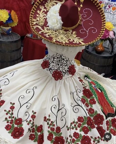 Mariachi Quinceanera Dress, Charro Dress, Red Quinceanera Ideas, Vestido Charro, White Quinceanera Dresses, Mexican Quinceanera, Mexican Quinceanera Dresses, Quinceanera Themes Dresses, Charro Quinceanera Dresses