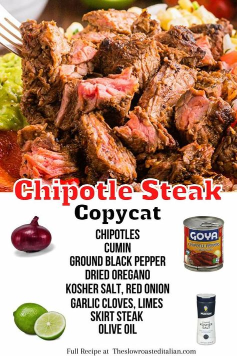 Chipotle Copycat Steak Recipes, Chipotle Steak Copycat Recipes, Qdoba Steak Recipe, Mercado Steak Recipes, Chipotle Steak Copycat, Steak Chipotle Bowl Recipe, Chipotle Copycat Steak, Chipotle Steak Marinade, Adobo Steak