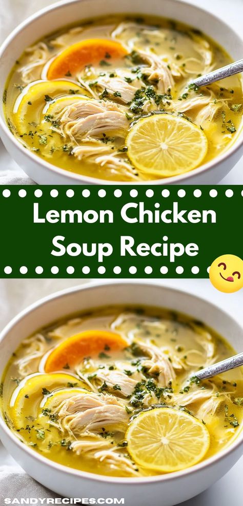 Searching for a versatile soup? This Lemon Chicken Soup Recipe offers a delightful twist on classic flavors. It's an easy-to-follow recipe that’s great for lunch or dinner, pleasing even the pickiest eaters in your family." Lemony Chicken Noodle Soup, Easy Lemon Chicken Soup, Lemon And Chicken Recipes, Leftover Lemon Chicken Recipes, Chicken Soup With Lemon, Soup Recipes Clear Broth, Chicken Broth Soup Recipes Sick, Easy Chicken Broth Soup, Clear Chicken Soup Recipes