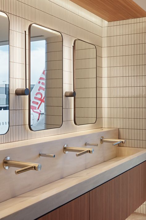 Sydney Airport T1 + T2 + T3, Amenity Upgrades - Projects - DesignInc Bathroom Design Restaurant, Restroom Lighting, Hotel Restroom Design, Office Washroom, Commercial Toilet Design, Office Toilet Design, Hotel Toilet, Commercial Washroom Design, Office Toilet