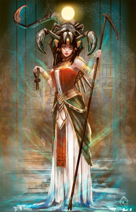 Serket- Goddess of Healing & Protection, Patron Deity of Scorpions Egyptian Goddess Art, Scorpio Art, Ancient Egypt Gods, Egyptian Deity, Gods Of Egypt, Warrior Tattoo, Egyptian Mythology, Ancient Egyptian Art, Egyptian Goddess