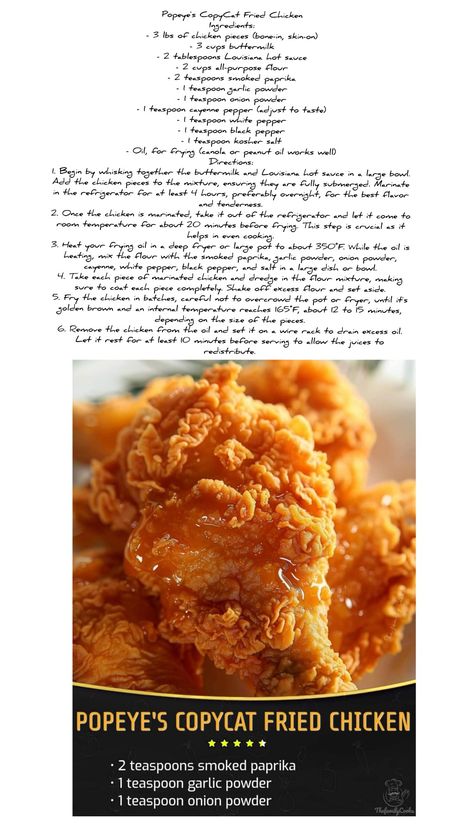 Popeyes Chicken Recipe, Popeyes Food, Popeyes Spicy Chicken Recipe, Popeyes Fried Chicken, Best Fried Chicken Recipe, Fried Chicken Ingredients, Fried Chicken Recipe Southern, Kfc Chicken Recipe, Popeyes Chicken