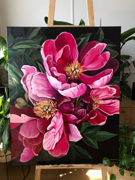 Floral Art Drawing Acrylic Paintings, Oil Painting Peonies, Flower Canvas Ideas, Giant Flower Painting, Peonies Painting Acrylic, Oil Painting Flowers Modern, Abstract Floral Paintings Acrylics, Acrylic Floral Paintings On Canvas, Large Flower Paintings