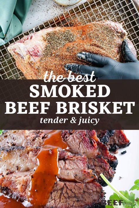 Our Smoked Beef Brisket recipe is melt-in-your-mouth juicy and delicious. Using a simple but flavorful rub, smoking a beef brisket has never been so easy and so rewarding! Your whole neighborhood will be jealous from the smell! Smoked Brisket Rub, Best Smoked Brisket Recipe, Smoker Recipes Brisket, Easy Brisket Recipe, Texas Smoked Brisket, Smoked Beef Brisket Recipes, Brisket Seasoning, Beef Brisket Recipe, Beef Barbecue