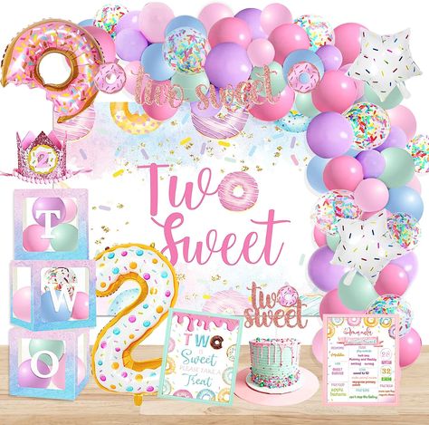 Pastel, 2nd Birthday Decorations For Girl, Four Ever Sweet Birthday Party, Two Sweet Birthday Party, 2nd Birthday Decorations, Donut Birthday Party Decorations, Sweet Birthday Party, Donut Party Decorations, Two Sweet Birthday