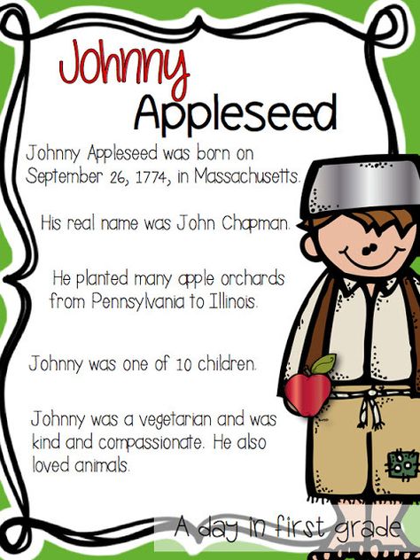 Jonny Appleseed, Biography Report Template, Johnny Appleseed Day, Johnny Appleseed Activities, Biography Report, Assembly Ideas, Preschool Apple Theme, Apple Kindergarten, Apple Crafts